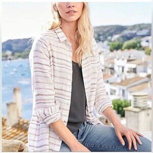 Garnet Hill Striped Easy Linen Tunic Beachy Boho Size MP